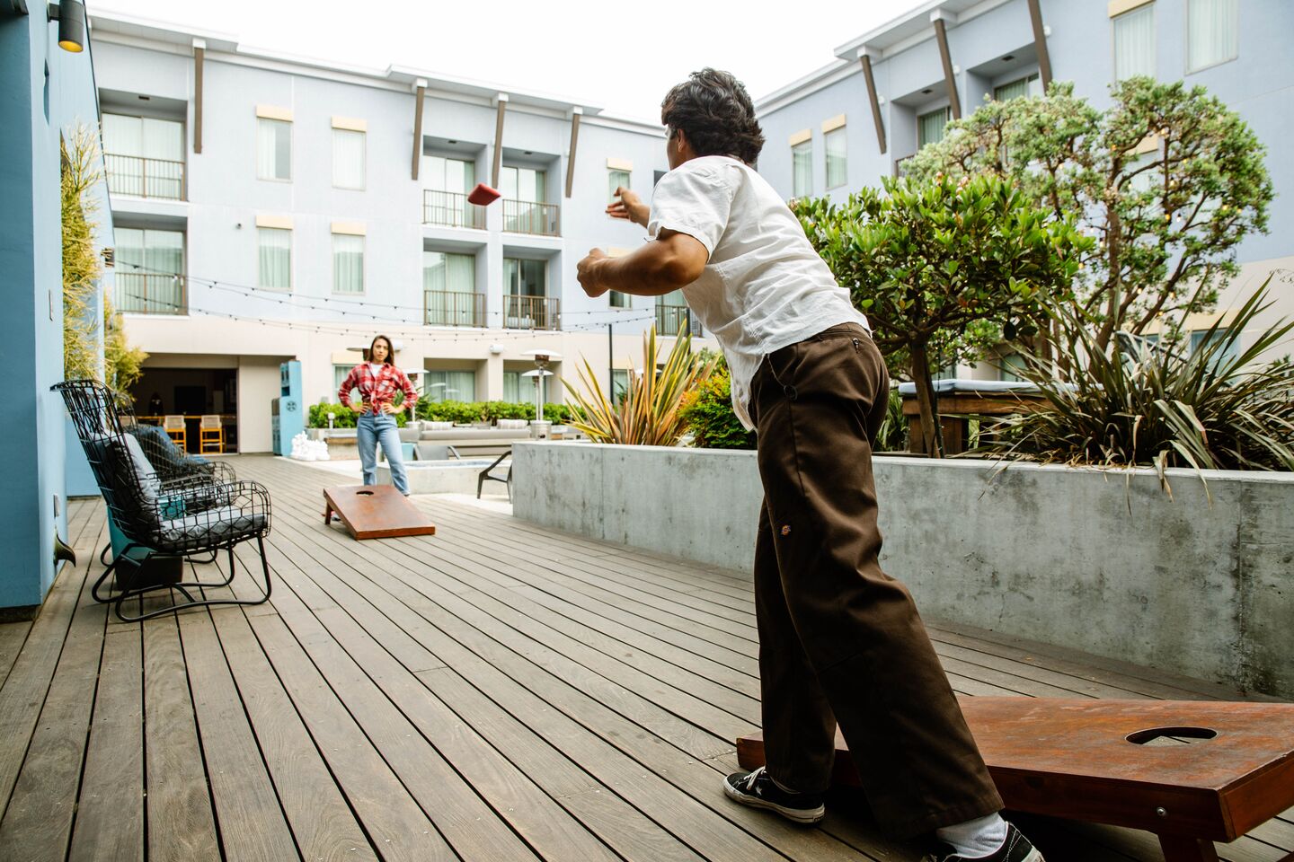 Lawn games on the hotel deck